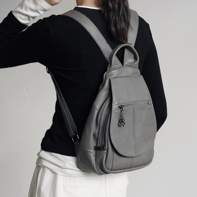 Sac à dos pour femme en cuir véritable, Sac à dos décontracté pour les trajets, Sac tendance multifonctionnel