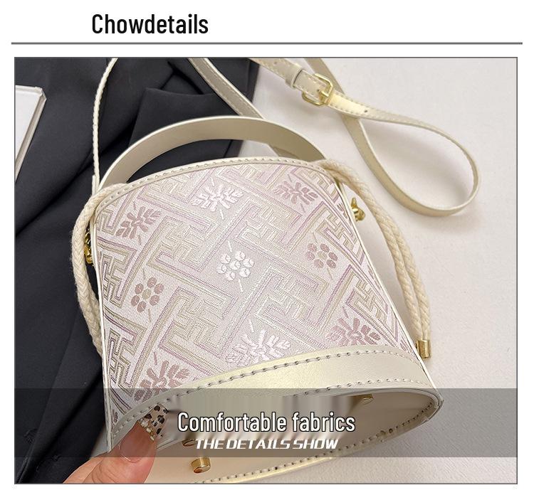 Zhuang Brocade Women's DIY Retro Bucket Crossbody Bag with Drawstring