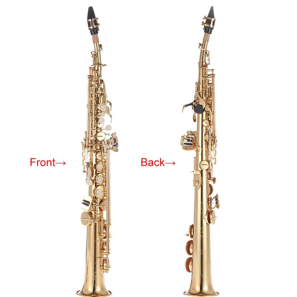 Btuty Messing Gerades Sopransaxophon Bb B-Dur Holzblasinstrument mit Naturmuscheltastenbogen Tragen Reinigung und Reinigungsstab Muster, Koffer,