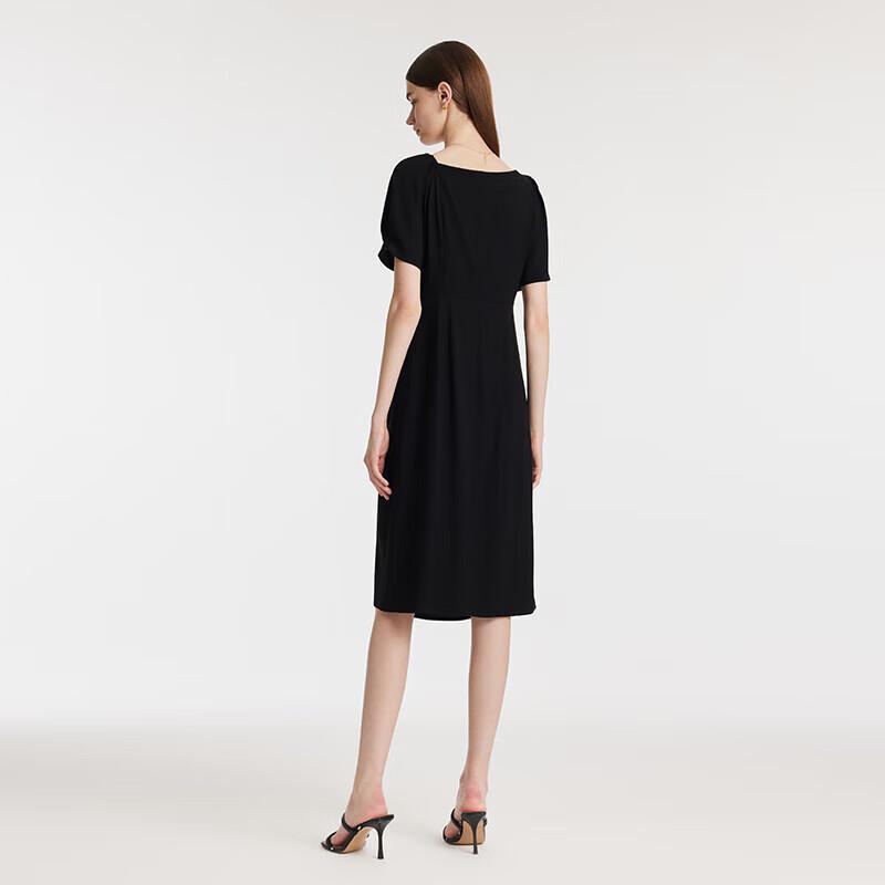 GOELIA Asymmetric Collar Pleated Little Black Dress