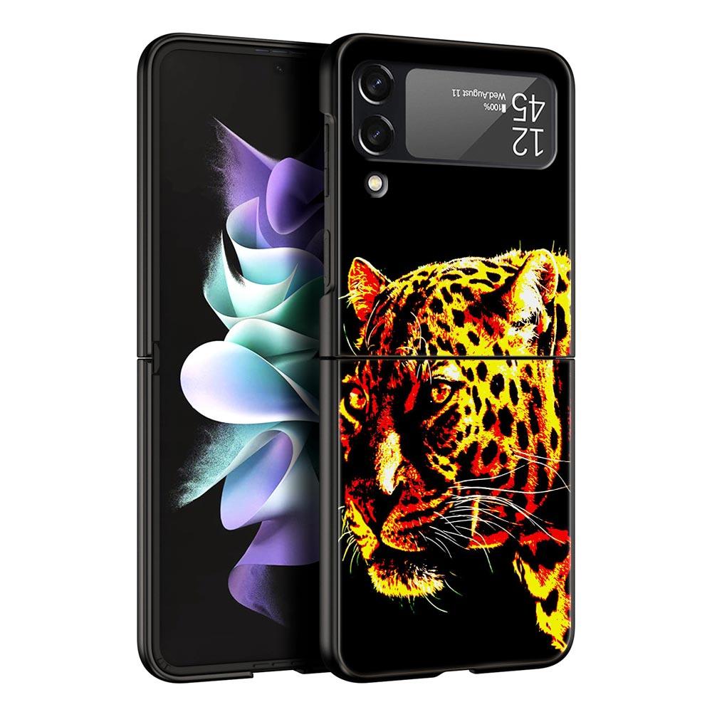 Phone Case for Samsung Galaxy Z Flip 3 4 5 Folding Mobile Shell Hard PC Fundas Black Coque Protect Cover Tiger Neon Leopard