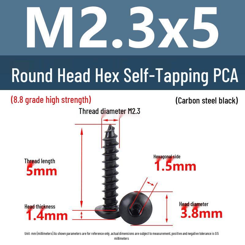 

Yigu High-Strength Black Hex Socket Self-Tapping Screws, Grade 8.8, M2-M6, Round/Pan Head