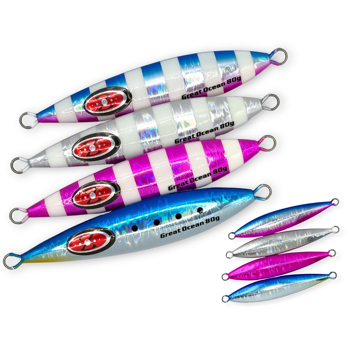 

GreatOcean Металлический Джиг Слоу Джиг Набор Набор для Морской Рыбалки и Морского Окуня (80г, 4) - Светящийся в темноте - Волосатик, Луфарь,