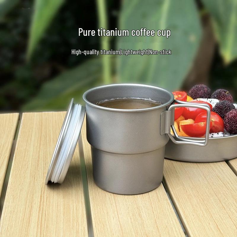 Portable Pure Titanium Travel Mug with Folding Handle - Outdoor Tea Infuser & Kettle Cup Set