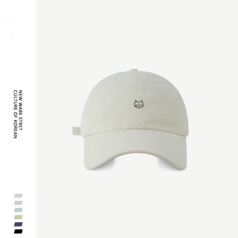 Cute Kitten Embroidered Baseball Cap Women's Thin Wide Brim Showing Face Small Hat Peaked Cap Summer Soft Top Versatile Tide