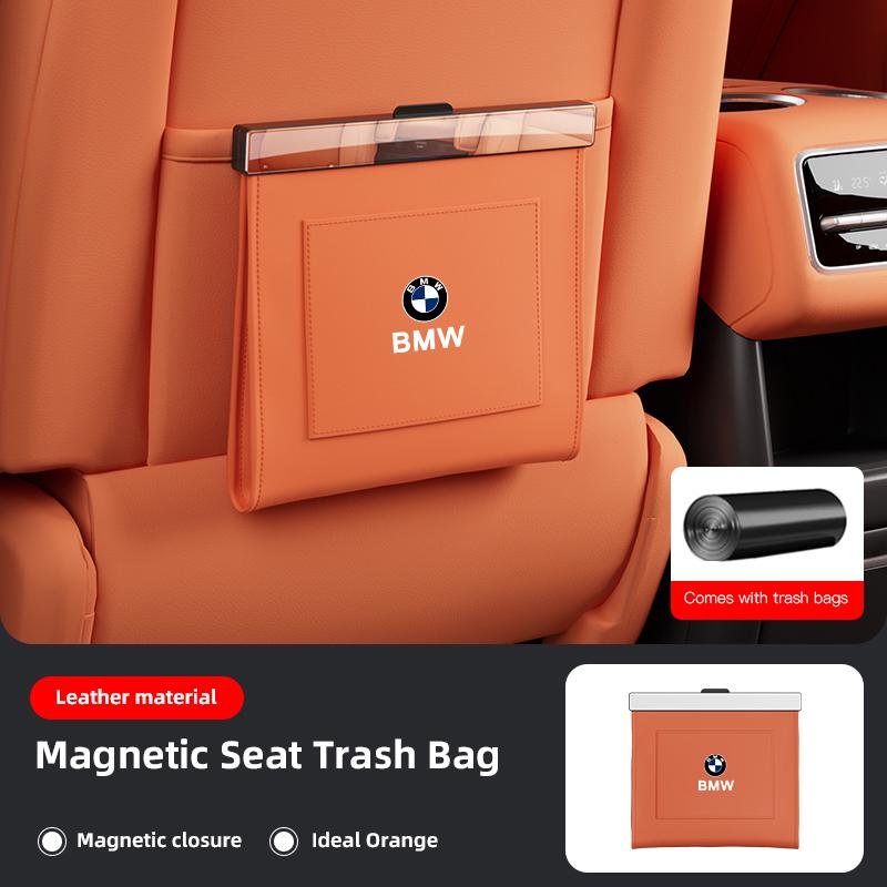 MXUI1 BMW Car Garbage Bag Magnetic Adsorption Seat Back Hanging Storage Bag Trash can For 50th E28 X3 F30 F40 F10 E46 E70 E39 E36 E92