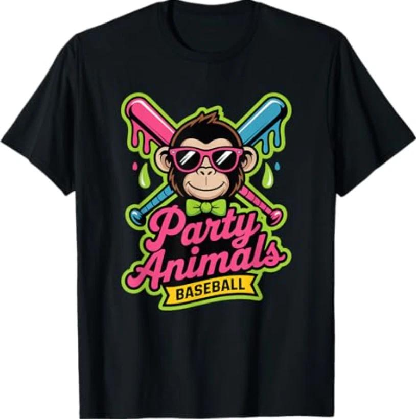 Party Animals Baseball Funny Monkey Vibrant Slime T-Shirt L