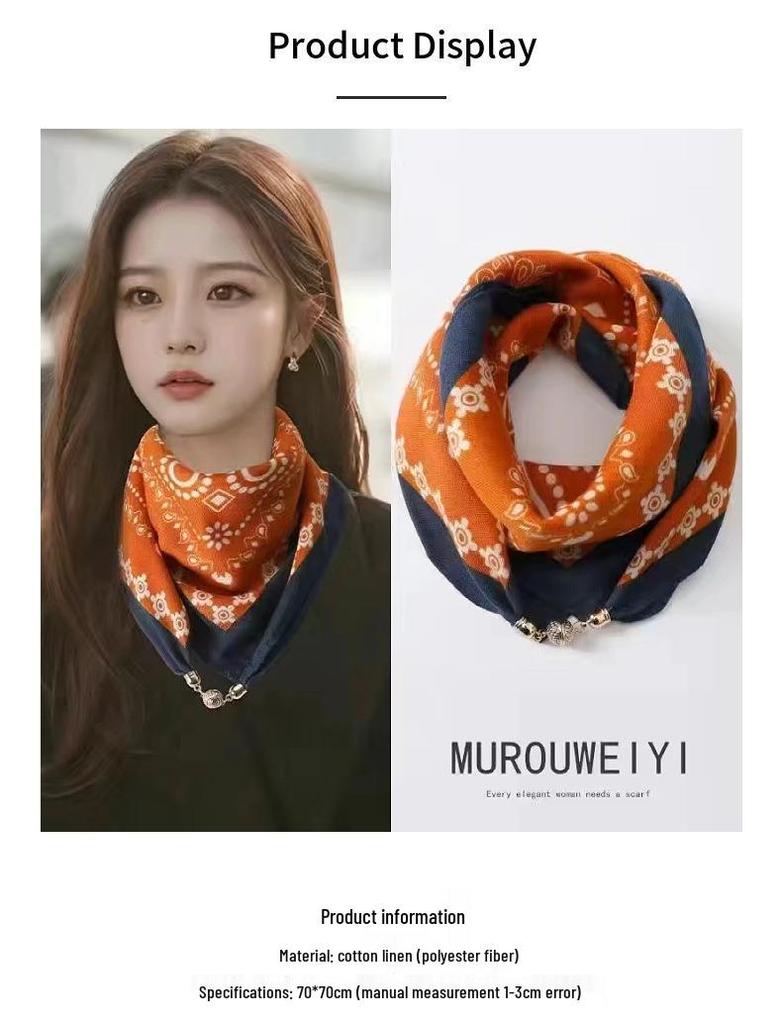 Women's Magnetic Silk Scarf: Warm, Versatile Neck Protection with Gold Ball Detail for Autumn & Winter.