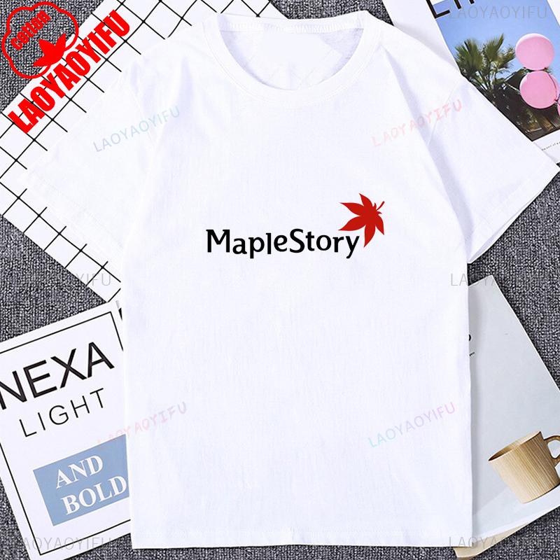Vintage Pixel Game Style MapleStory Kawaii Printed TShirts Korea Style Buddy Personalize Homme T Shirt Cotton Y2K Otaku Clothing