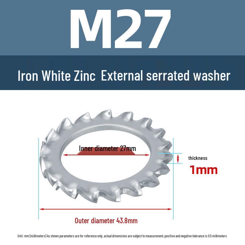 Yigu Yigu Uhlíková ocel Bílý zinek Vroubkovaná pojistná podložka M3-M30, Proti uvolnění, Proti sklouznutí