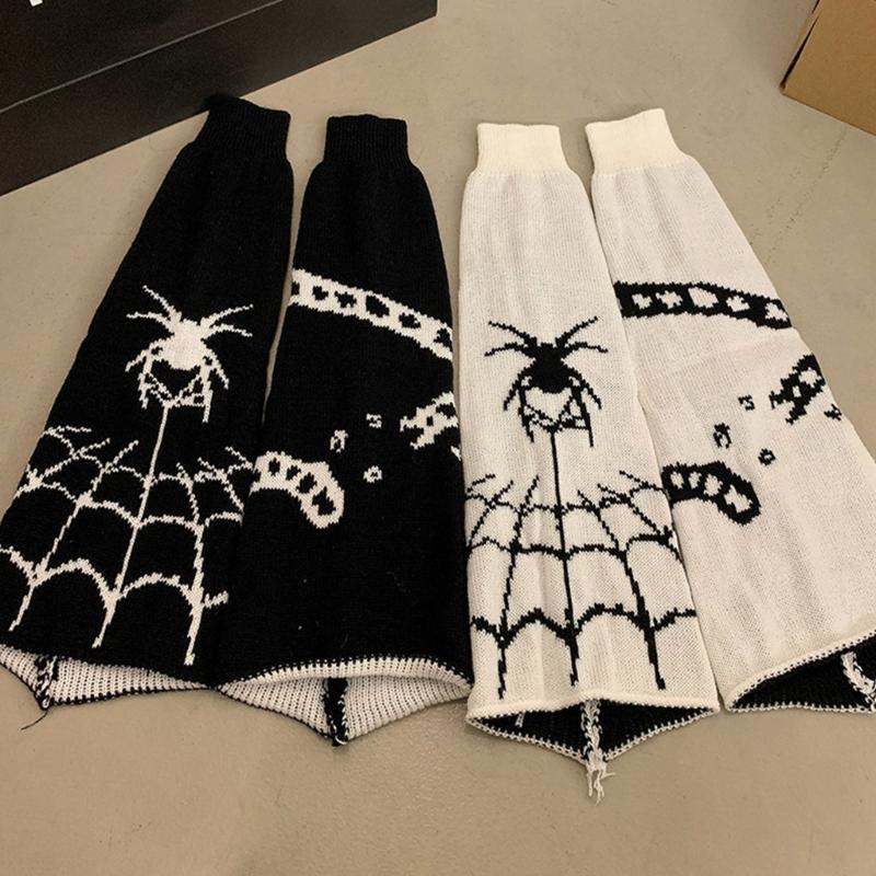 Harajuku Punk Spiderweb Knitted Leg Warmers Japanese Women Gothic Knee Length Long Socks Leggings Boot Cuffs Foot Covers