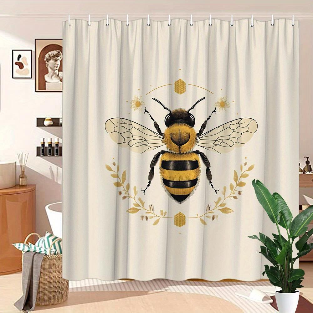 Playful Bees & Blooms Shower Curtain - Yellow Flowers & Green Leaves, Polyester, 12 Hooks, 70.8X70.8 Inches, Washable