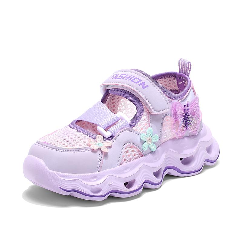 

Kids Cute Butterfly & Flower Sandals, Non-Slip Breathable Mesh Sport Shoes, Lightweight Comfort Casual Sandals for Girls 37 фіолетовий