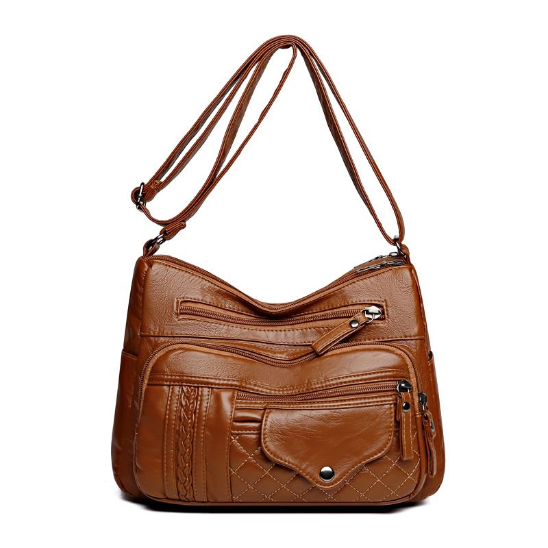 

Женская сумка Многослойная Большая вместительная сумка через плечо Мягкая кожаная сумка через плечо Сумка для мам среднего возраста коричневый