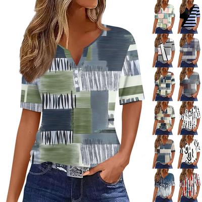Women's T Shirt Tee Print Button Short Sleeve Tunic Daily Weekend Fashion Basic V- Neck Regular Top