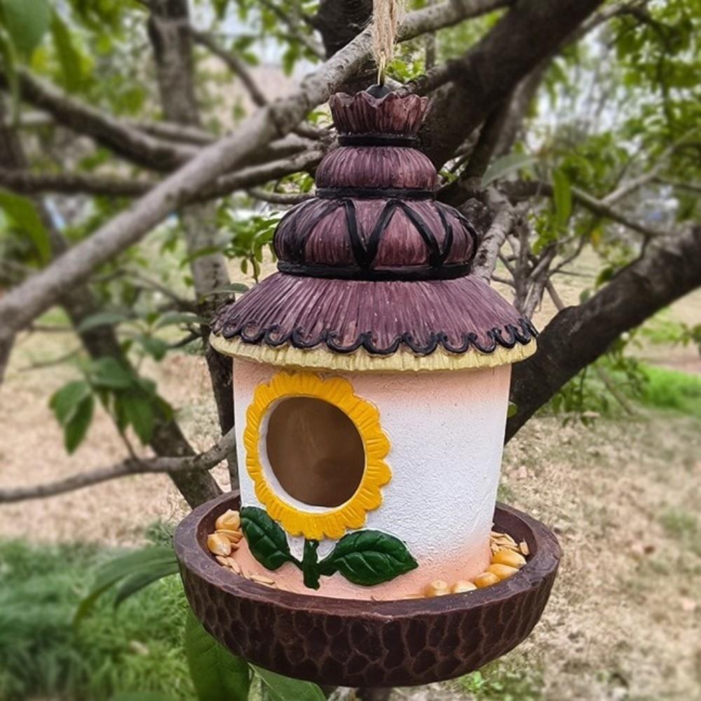 Weatherproof Outdoor Bird House Resin Crafts Feeder Hut Pet Cottage Wild Bird Nesting Box  Garden
