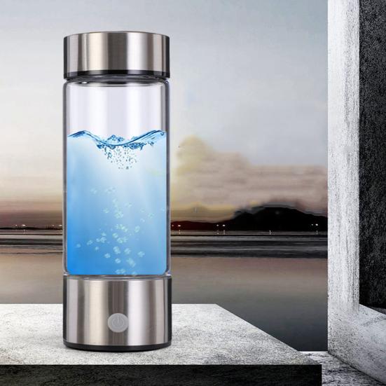 Acqua Kangen Bottiglia Acqua Idrogenata Portatile - Generatore H2 Con Tecnologia PEM E PE - 420 Ml Argento Hyzo Plus - Acqua All'idrogeno