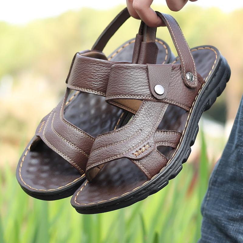 Fashion Summer Men Sandals Non-slip Open-toe Leather Sandals Comfortable Outdoor Beach Shoes Soft Soled Casual Sandals High Quality