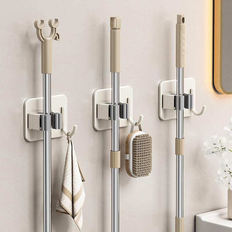 Mop Wall Hanging Clip Hook No Punching Hanging Broom Mop Rack Bathroom Toilet Door Storage Fixed Shelf