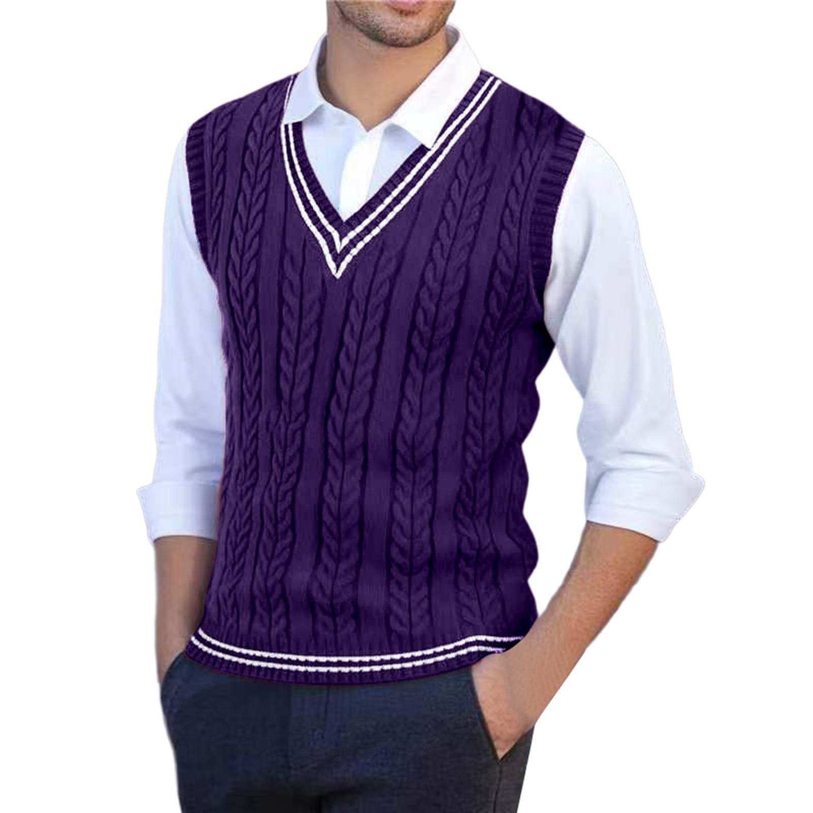 

Men s Knitted Sweater V-Neck Twisted Flower Uniform Sweater Vest Knitted Sweater Vest M