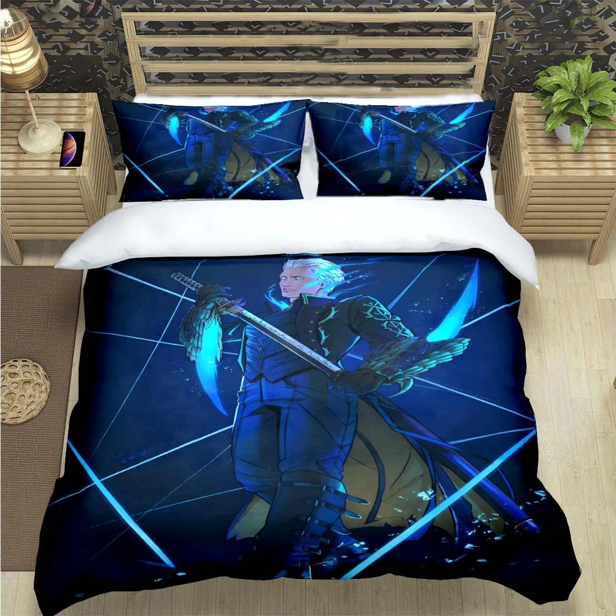 Anime D-Devil May Cry Jeu Ensemble de Literie Housse de Couette Taie d'Oreiller Enfants Adulte Décoration de Chambre Simple/Double/Queen Grande Taille Cadeau 135×200cm