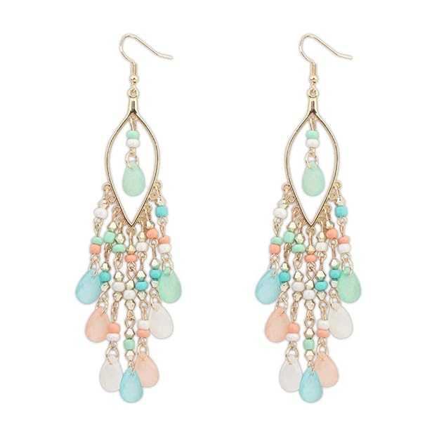 Earrings for Women and Girls Fashion Dangler Earrings | Gold Plated Long Beaded Tassel Earrings Bohemia Dangler Earrings Onesize