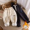 Boys and Girls Baby Plus Velvet Pants, Children's Sports Pants, Autumn and Winter Thick Casual Pants, Warm Outer Wear Trousers