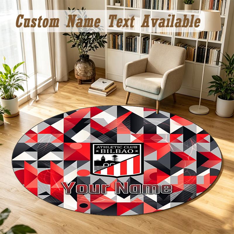 Round Rug Custom NameAthletic Bilbao Football Pattern Non Slip Carpet Home Floor Decor