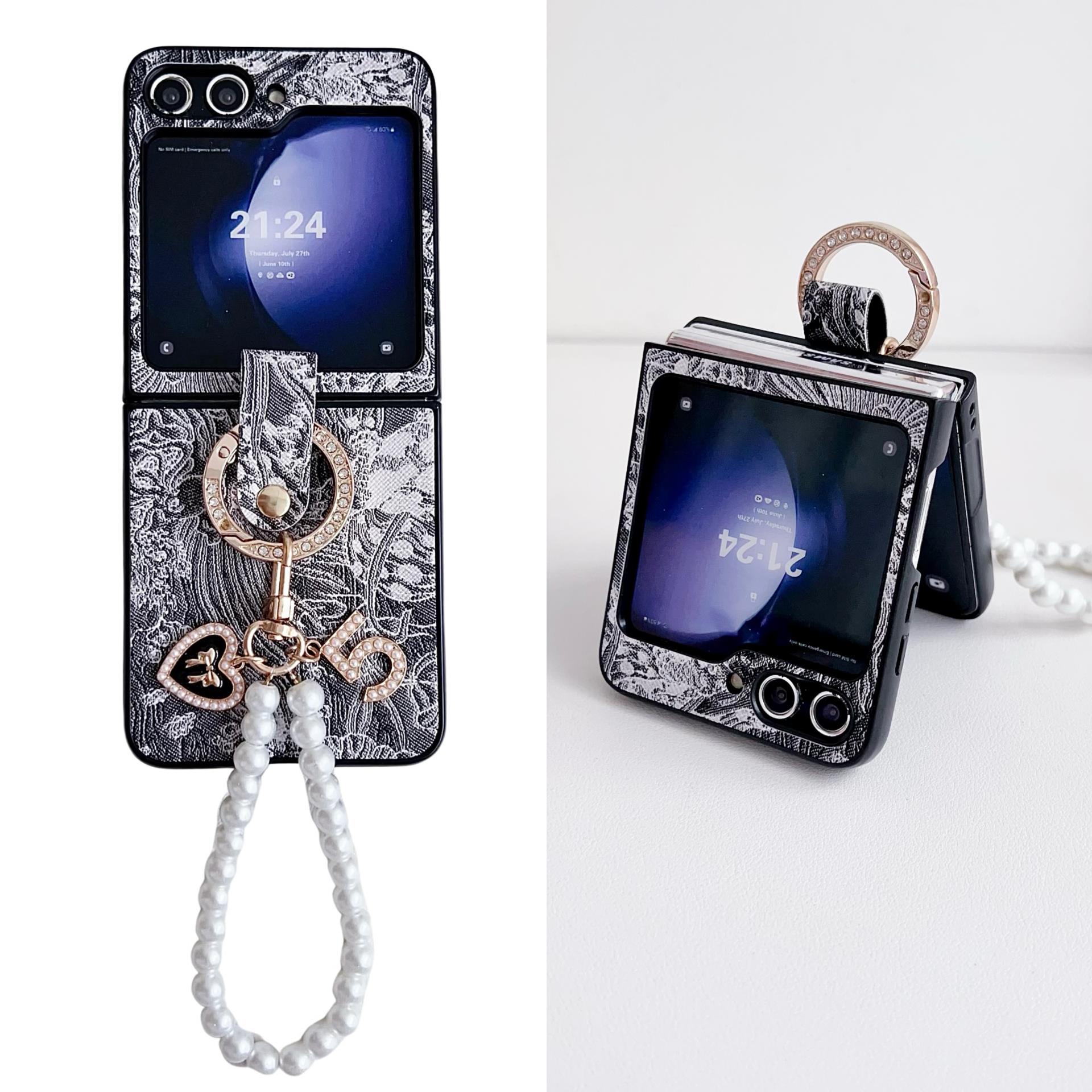 

Для Samsung Galaxy Z Flip 6 5 4 3 чехол красочный кожаный кронштейн с рисунком в китайском стиле с браслетом противоударная задняя крышка for Galaxy Z Flip 6&case with bracelet