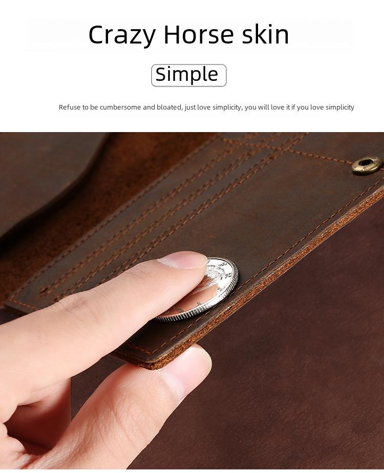 Men's Vintage Crazy Horse Leather Trifold Wallet - Genuine Leather, Multifunctional Business Clutch