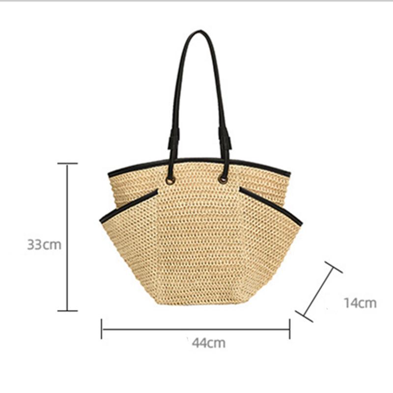Multi Pockets Summer Beach Straw Shoulder Bag For Women Mesh Durable Travel Handbag Large Capacity Hollow Out Bucket Tote Bag