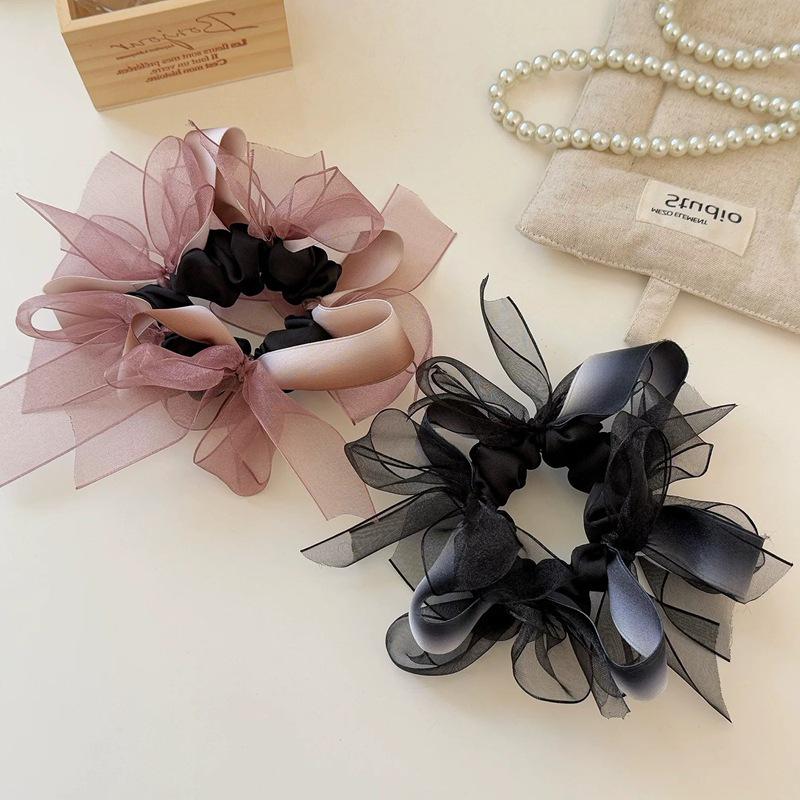 Korean Elegant Bow Mesh Scrunchie: 2026 High-End Ponytail Bun Hair Tie