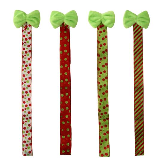 Green Christmas Cabinet Door Bows with Bell Plush Faux Fur Furry Bows