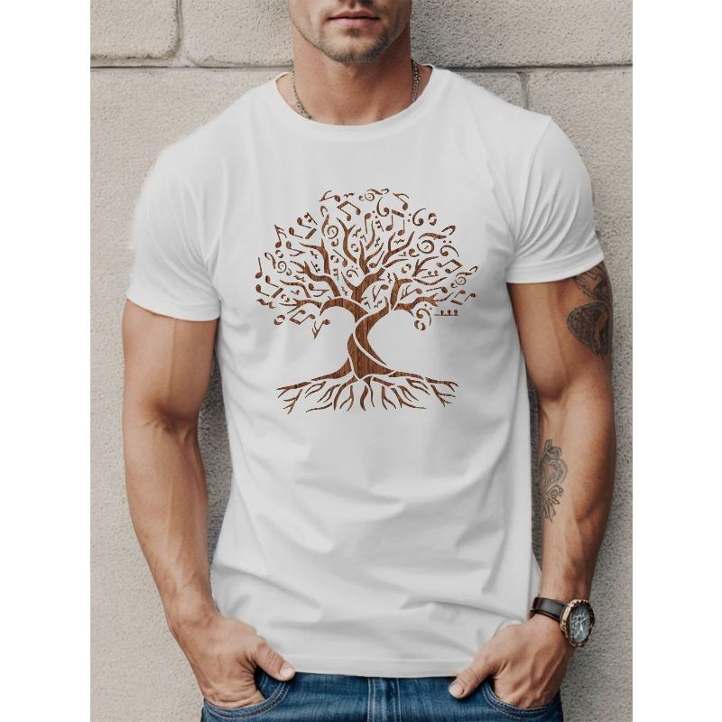 European sizes Men's Tree of Life Graphic Tee - Casual Short Sleeve T-Shirt, Breathable Polyester, Summer Wear