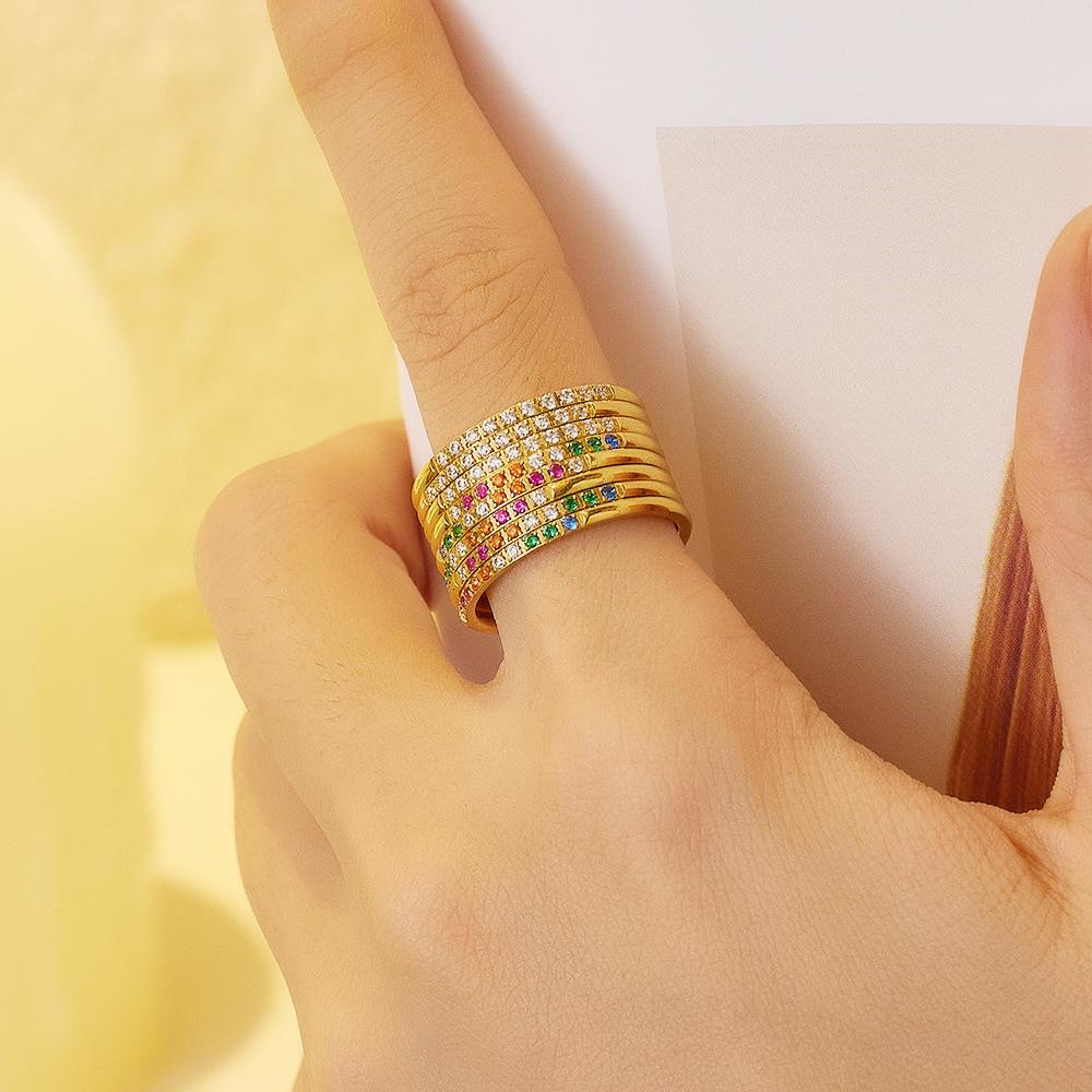 Hot-selling Thin-ring Colored Zirconium White Zirconium Simple Rings Fashionable Stacked Diamond Rings