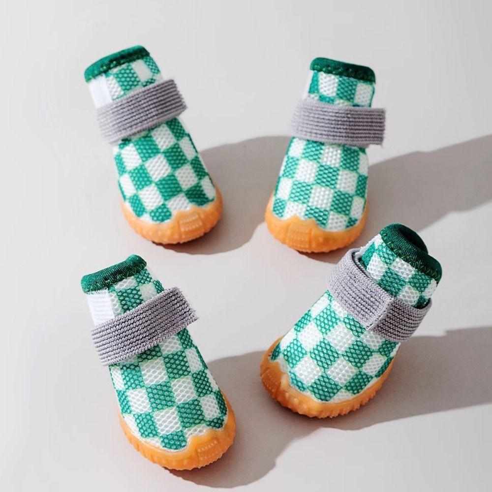 4pcs/set Wear-resistant Breathable Pet Dog Shoes Anti-skid Hollow Dog Boots Puppy Mesh Shoes  Spring