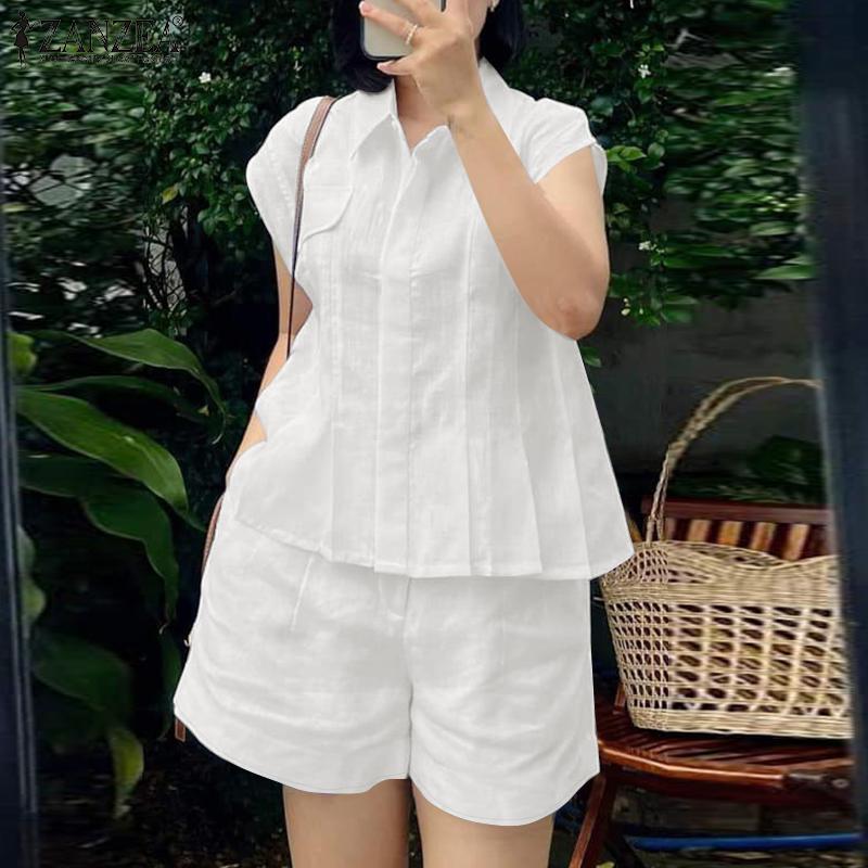 

ZANZEA Women Sleeveless Blouse and Shorts Summer Two Piece Suit Sets 4XL рожевий