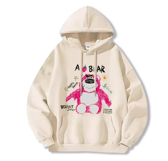 Autumn and Winter Models Are New Autumn Models Strawberry Bear Print Women's Clothing Hooded Disney Clothes Are Loose and Lazy