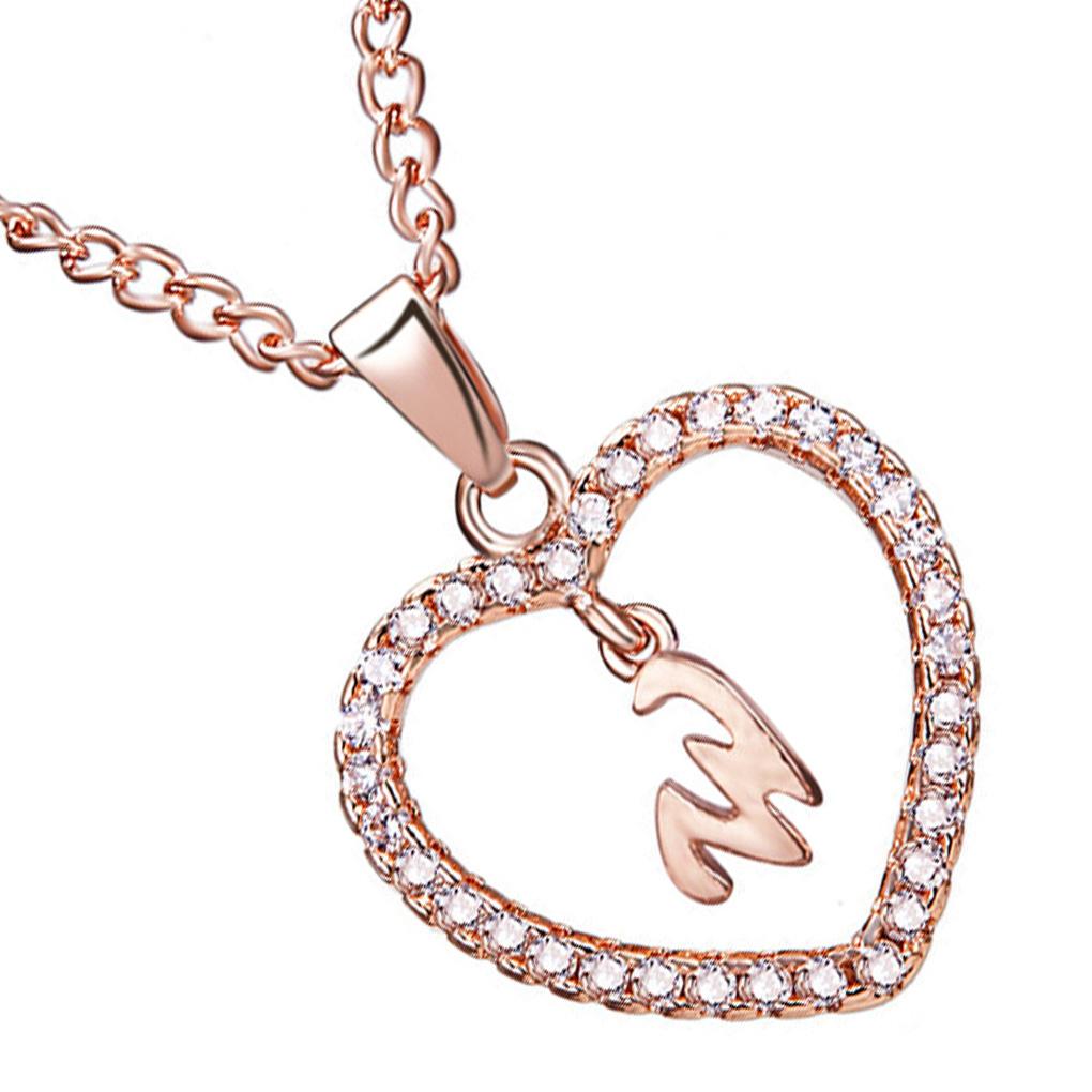 26 Letters W Heart Shape Pendant Necklace Rhinestone Rose Golden Clavicular Chain Jewelry Couple Gift