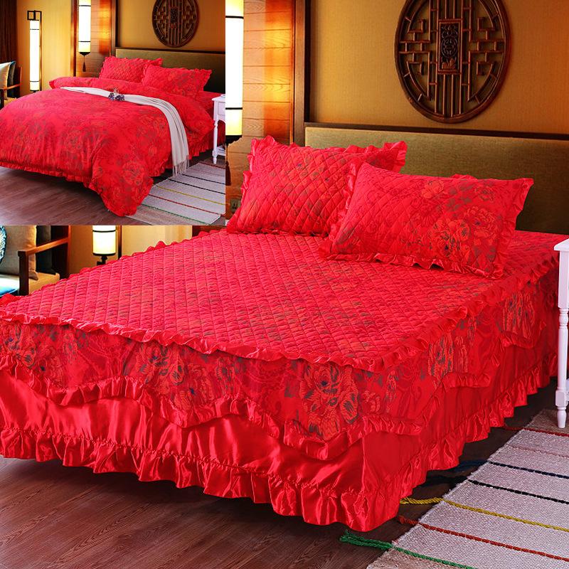 Cotton Bed Skirt Set Of Four Thickened Bedside 1.8 m Bed Cover Single Mattress Non-slip Protection Cover Pillowcase Need Order