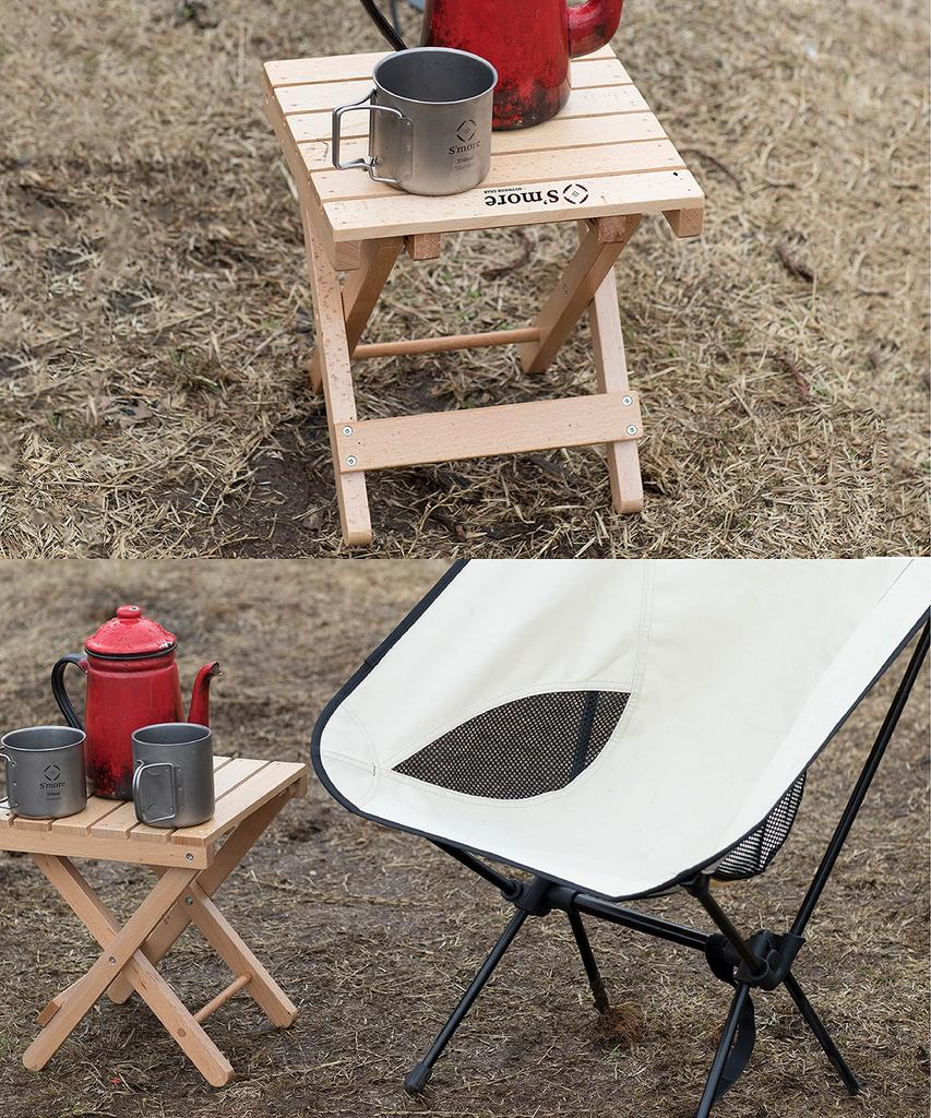 Woodi skládací stolička venkovní kempingová židle skládací židle mini stolek venkovní stylová dřevěná stolička Woody přenosná úložná taška součástí balení
