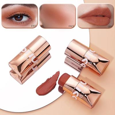 Lip Palette Lipstick Blush Stick Rotating Cream Waterproof Face Blusher Matte Eye Cheek Lip Tint Assembleable Eyeshadow 3 In 1, B-02, 1 Piece, 2.B-02