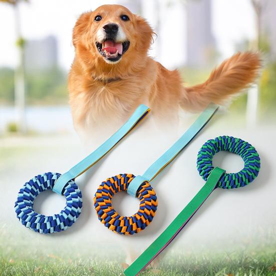 Pet Chewing Toy Donut Shape Toy with Woven Oxford Fabric Cotton Rope for Teeth Grinding Cleaning Massage Safe Braided Tug Toy for Dogs
