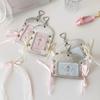 Lace Photocard Holder INS Style Silver PU Transparent Student ID Card Cover Case with Keychains DIY Bow Ribbon Decor