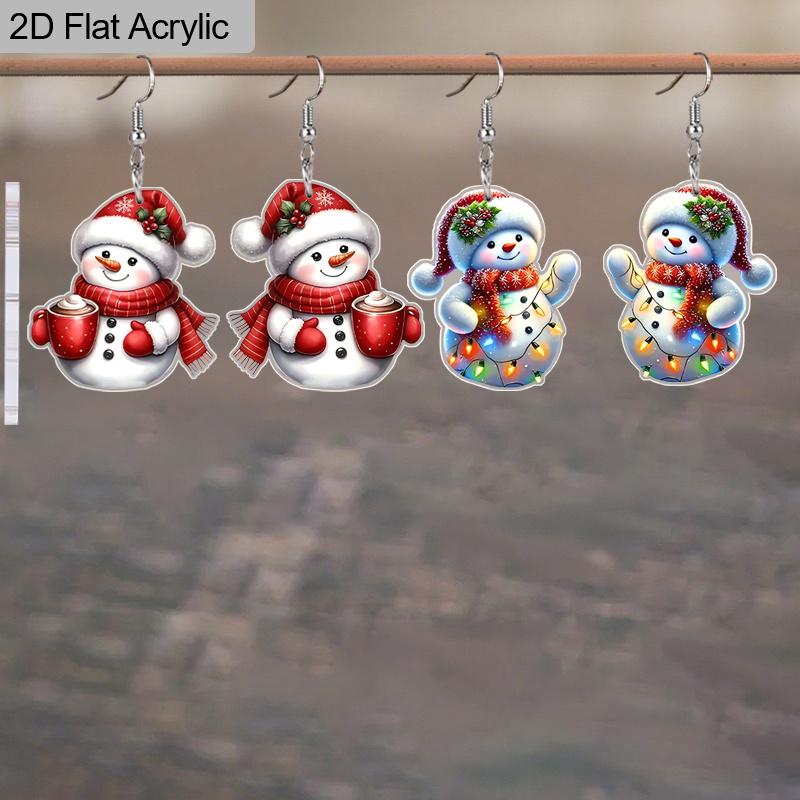 2 Pairs Cute Christmas Snowman Acrylic Earrings for Women Fashion Ice Cream Cup & Red Snowman Drop Earrings Christmas Earrings