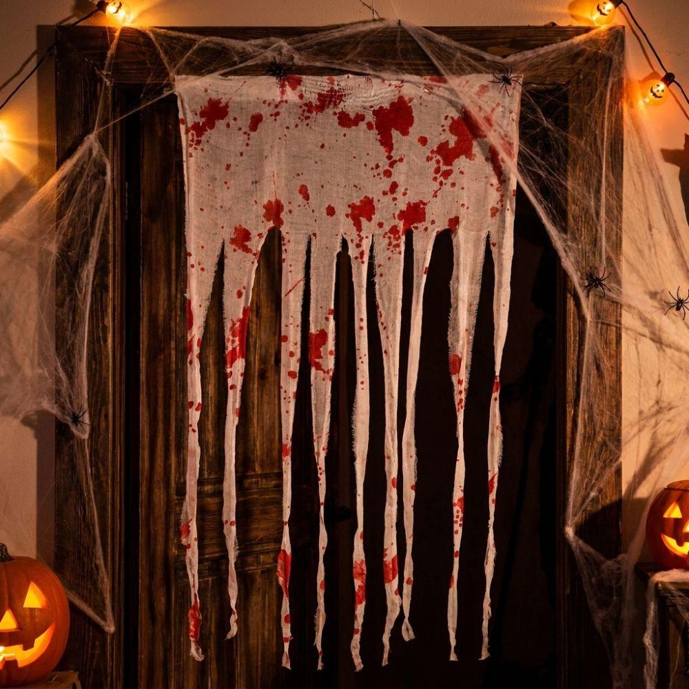 Irregular Frayed Torn Strip Scary Bloody Curtain Blood Splatter Gauze Door Hanging  Ghost Festival