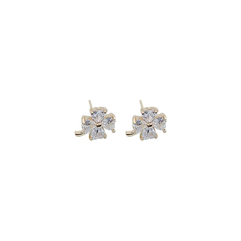 Korean-Style Four-Leaf Clover Stud Earrings - Sweet, Luxurious & Trendy Women's Accessories