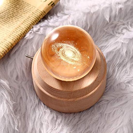 Mozalida Music Snow Moon Crystal Ambient Bedside LED USB Projection Stylish Wooden Home Wedding Graduation Soothing Projection Kimi wo Nosete Box,