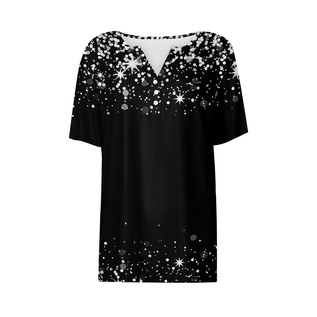 T-shirt femme imprimé bouton manches courtes quotidien week-end mode basique col en V haut régulier
