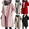 Women Windbreaker Hooded Button-down Loose Pure Color Coat Long Sleeves Knee Length with Pockets Tight Waist Windproof Lady Jacket